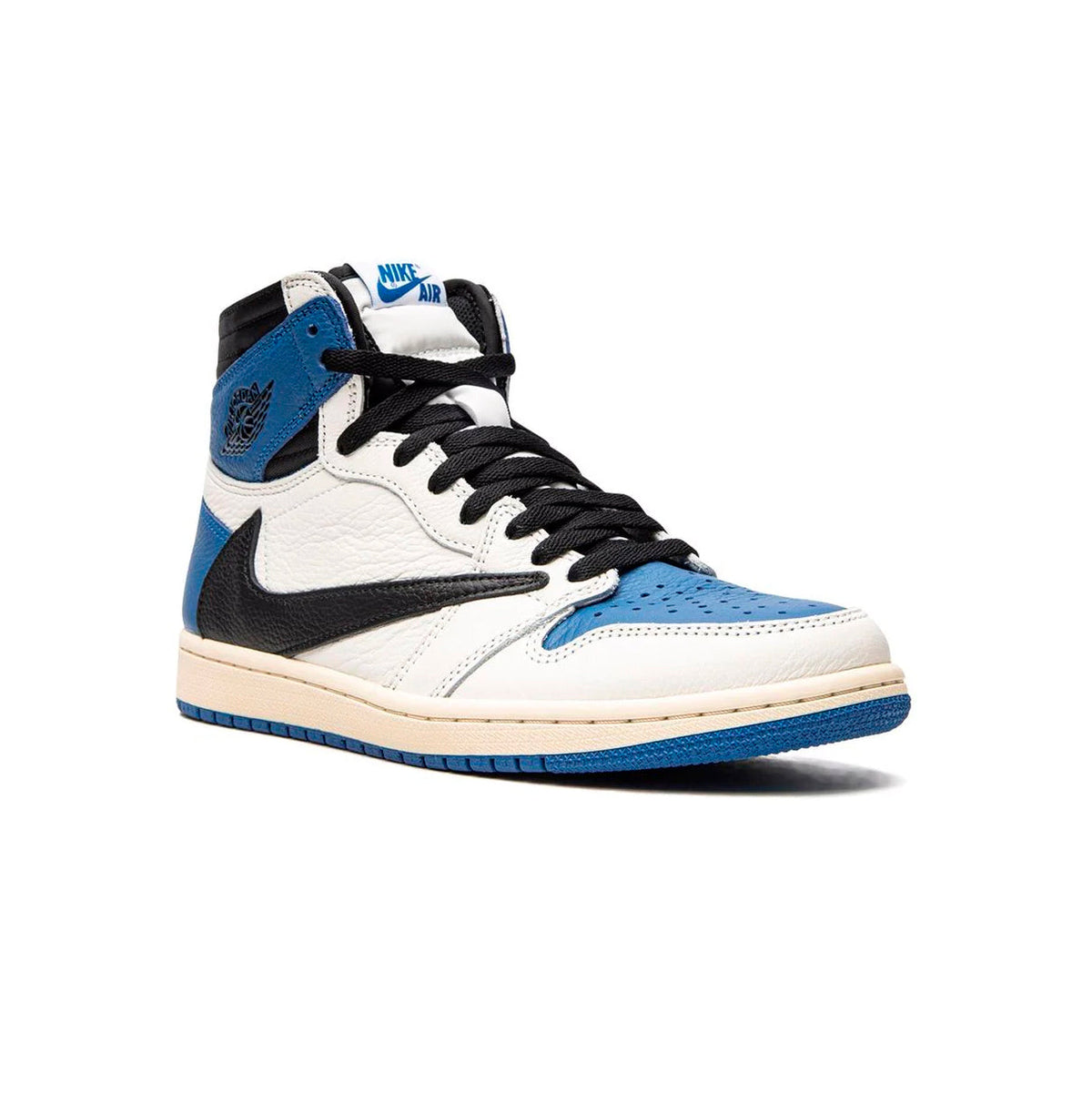 Air Jordan 1 High Travis Scott Fragment baskets montantes homme et femme en cuir noir blanc, vue de face