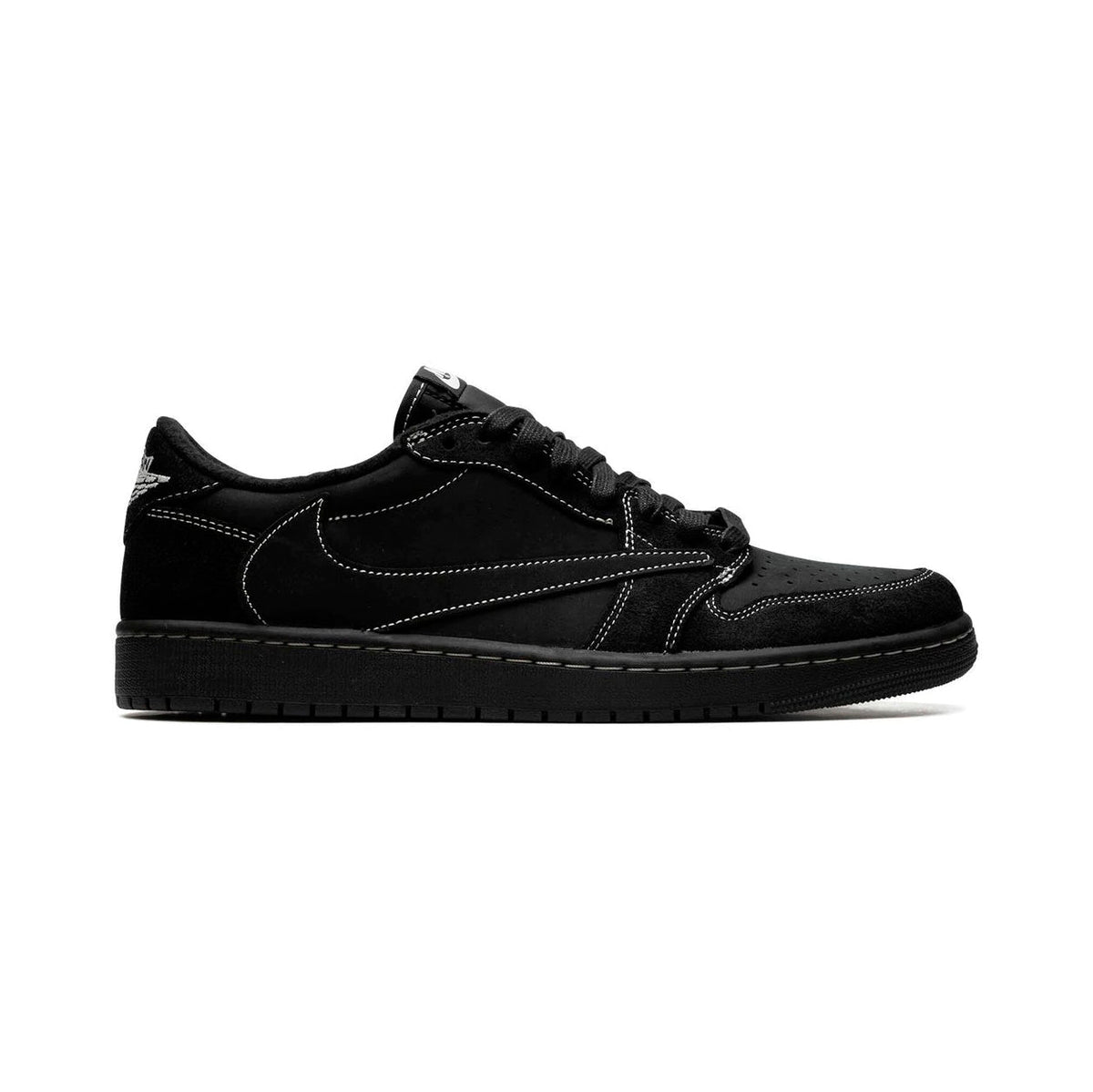 Air Jordan 1 Low Travis Scott Black Phantom baskets basses homme et femme en nubuck noir, vue de profil