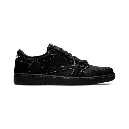 Air Jordan 1 Low Travis Scott Black Phantom baskets basses homme et femme en nubuck noir, vue de profil