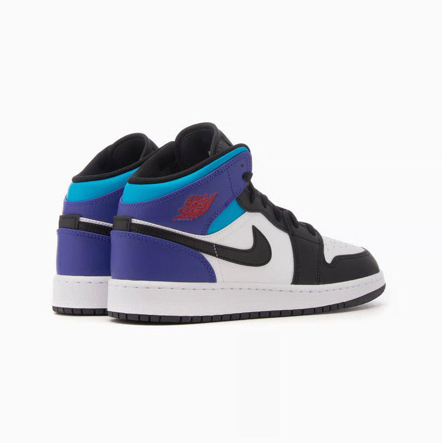 Air Jordan 1 Mid Black Toe Grape baskets mi-montantes homme en cuir noir violet, vue de face