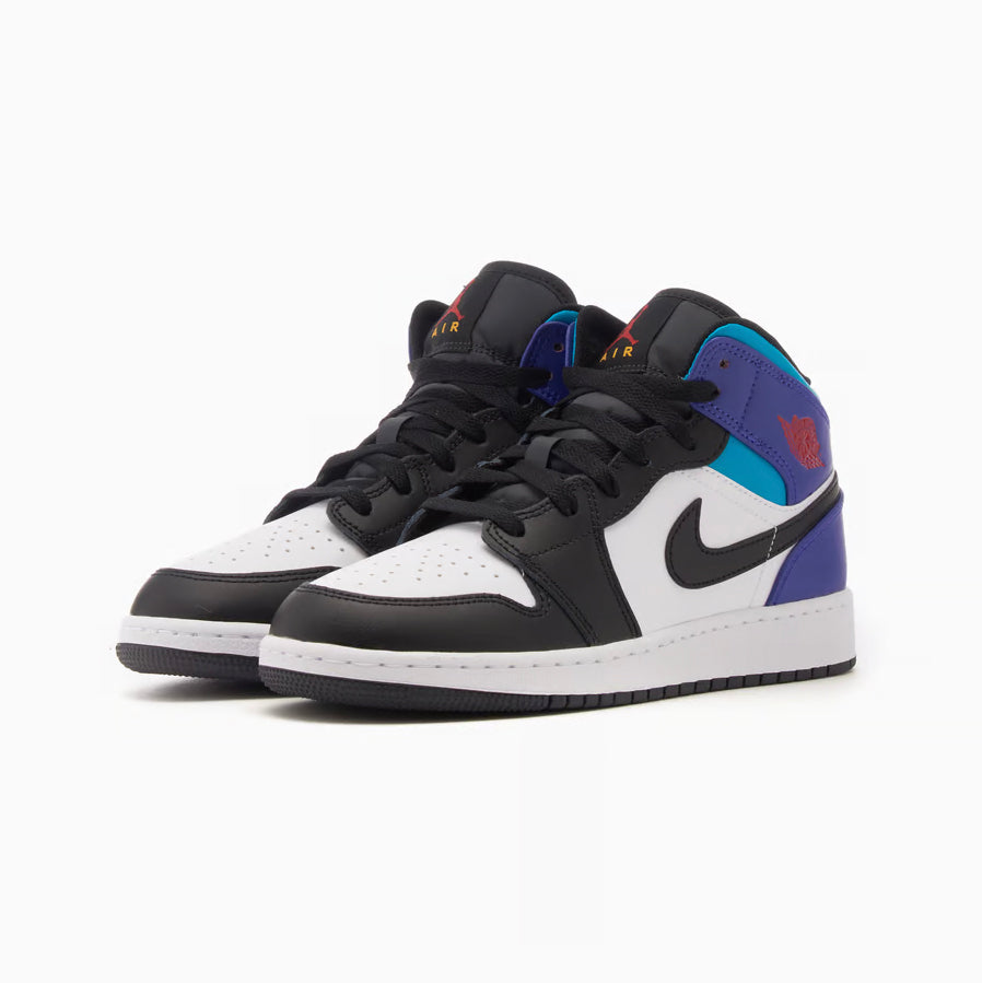 Air Jordan 1 Mid Black Toe Grape baskets mi-montantes homme en cuir noir violet, détail semelle