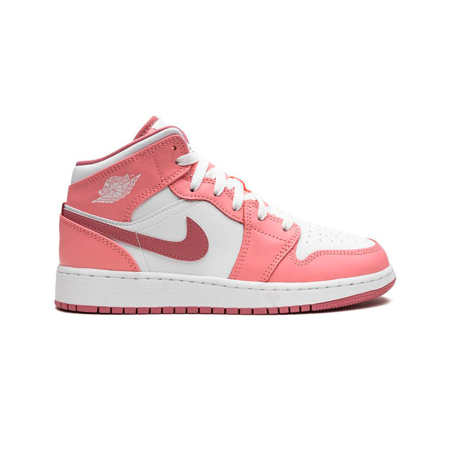 Air Jordan 1 Mid Valentine's Day baskets mi-montantes femme en cuir blanc rose, vue de profil