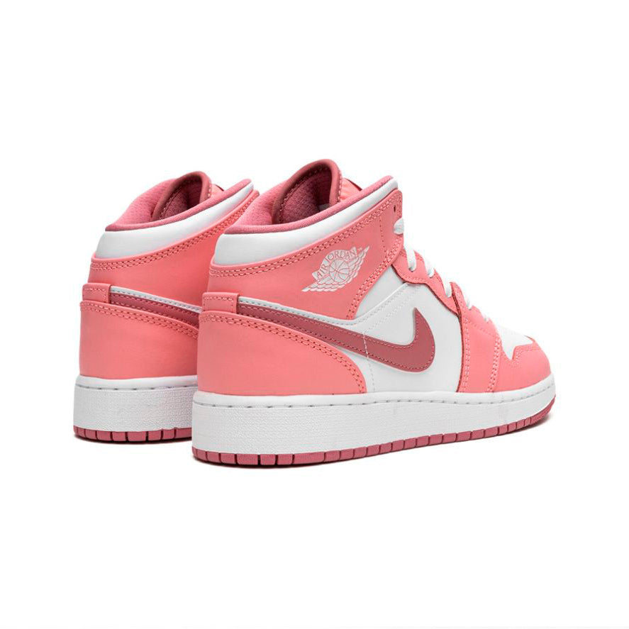 Air Jordan 1 Mid Valentine's Day baskets mi-montantes femme en cuir blanc rose, détail semelle