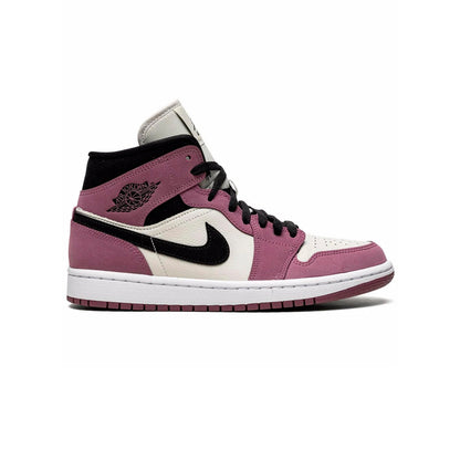Air Jordan 1 Mid Berry Pink baskets mi-montantes femme en cuir rose, vue de profil