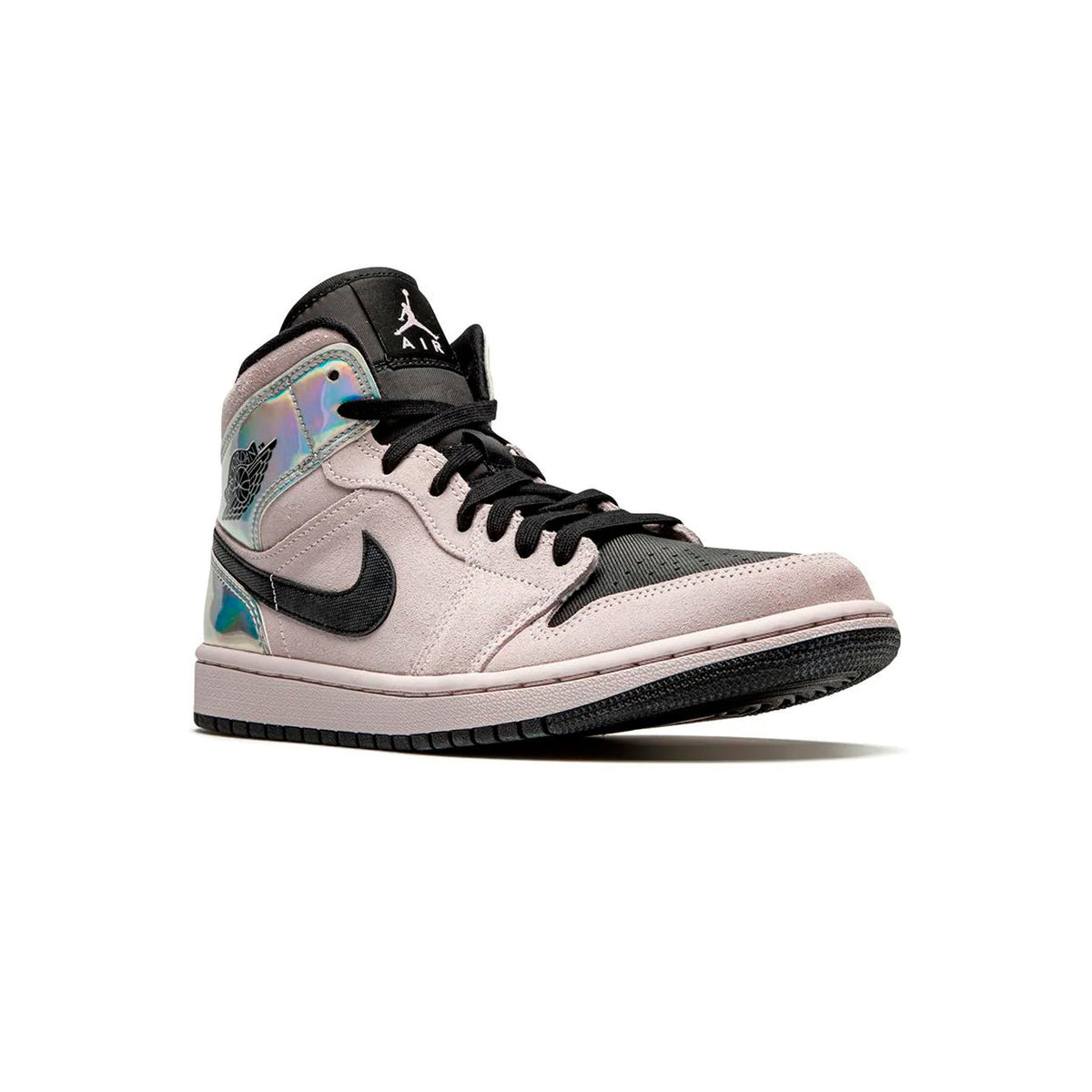 Air Jordan 1 Mid Powder Iridescent baskets mi-montantes homme et femme en daim blanc bleu, vue de face