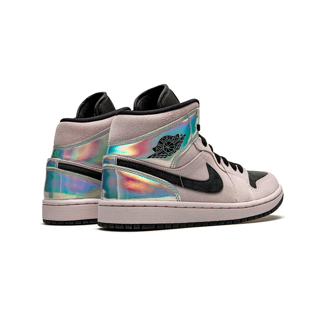 Air Jordan 1 Mid Powder Iridescent baskets mi-montantes homme et femme en daim blanc bleu, détail semelle