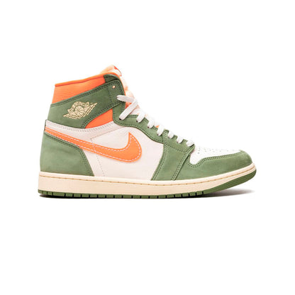 Air Jordan 1 High Craft Celadon baskets montantes homme et femme en daim vert, vue de profil