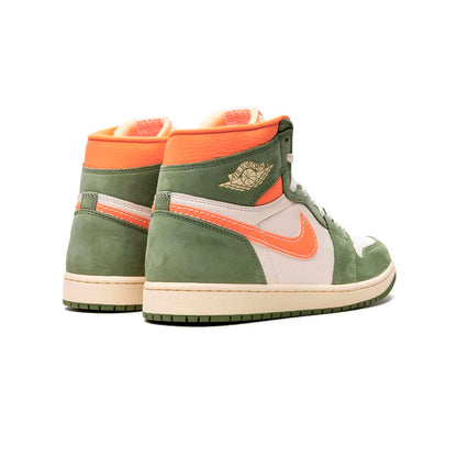 Air Jordan 1 High Craft Celadon baskets montantes homme et femme en daim vert, détail semelle