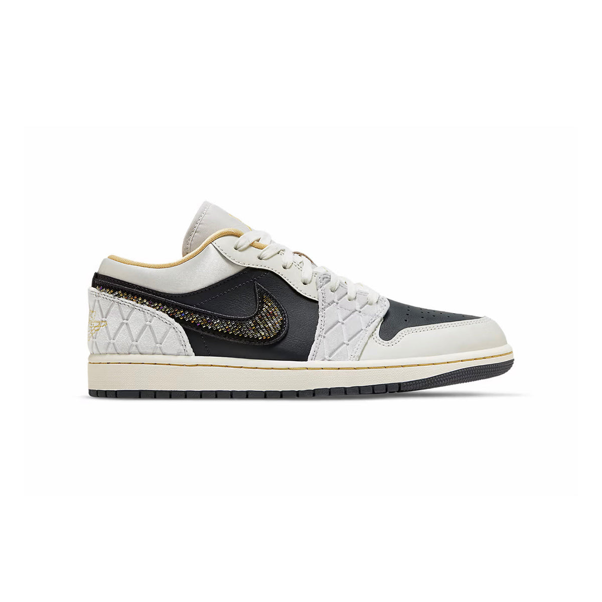 Air Jordan 1 Low Beaded Swoosh baskets basses homme et femme en cuir multicolore, vue de profil