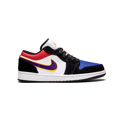 Air Jordan 1 Low Lakers Top 3 baskets basses homme et femme en cuir violet, vue de profil