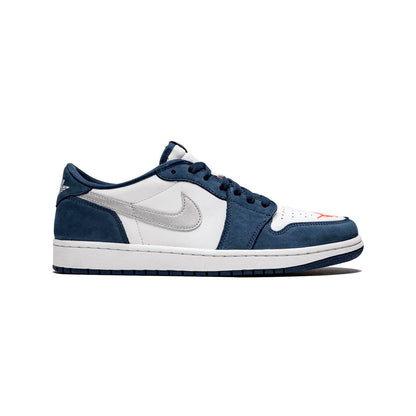 Air Jordan 1 Low Eric Koston Midnight Navy baskets basses homme et femme en cuir bleu, vue de profil