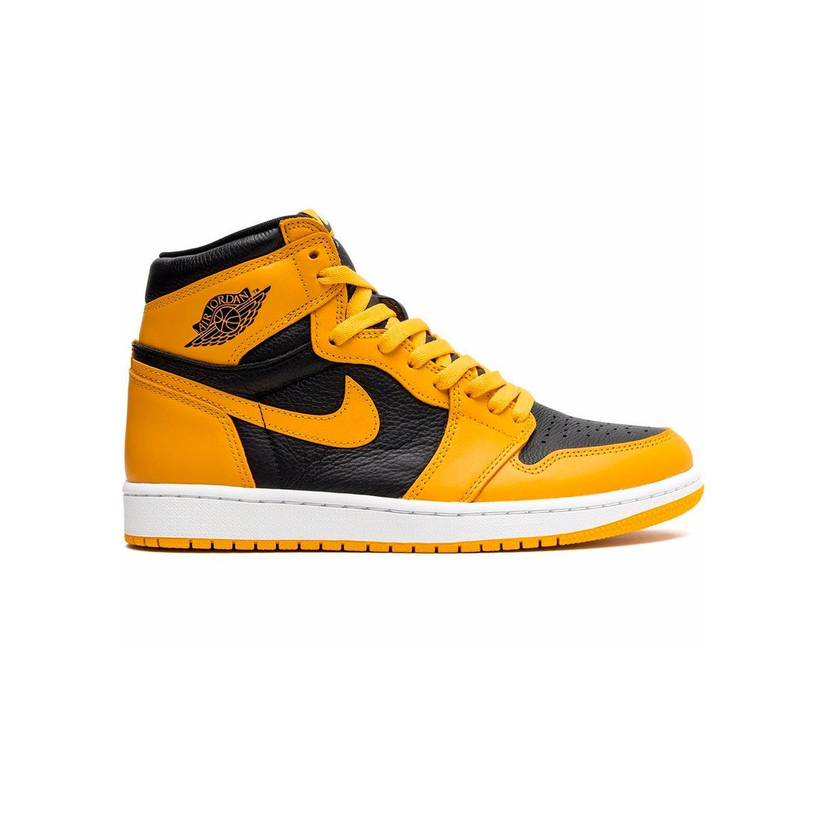 Air Jordan 1 High Pollen baskets montantes homme et femme en cuir jaune, vue de profil