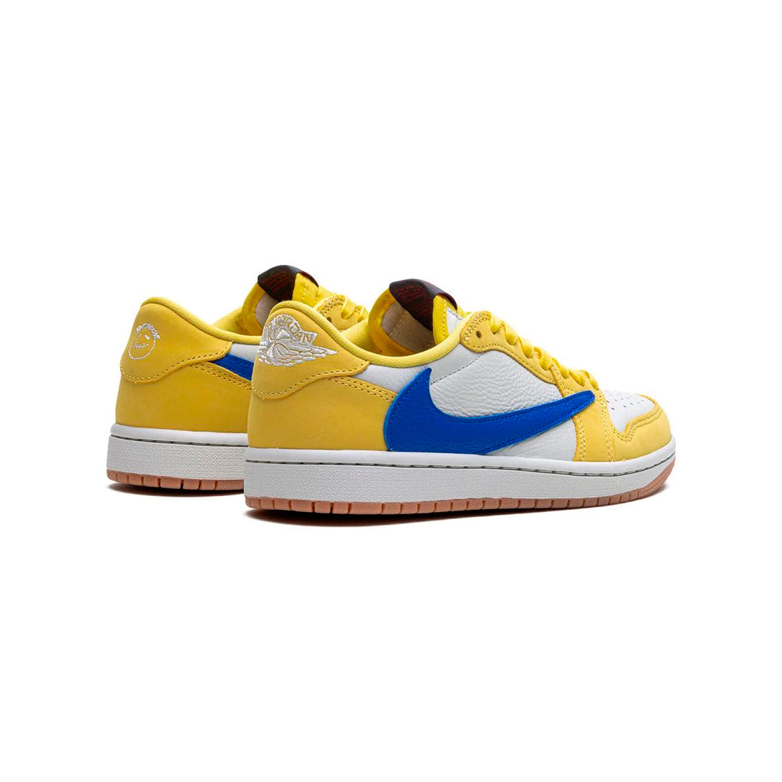 Air Jordan 1 Low Travis Scott Canary Yellow baskets basses homme et femme en cuir jaune, détail semelle