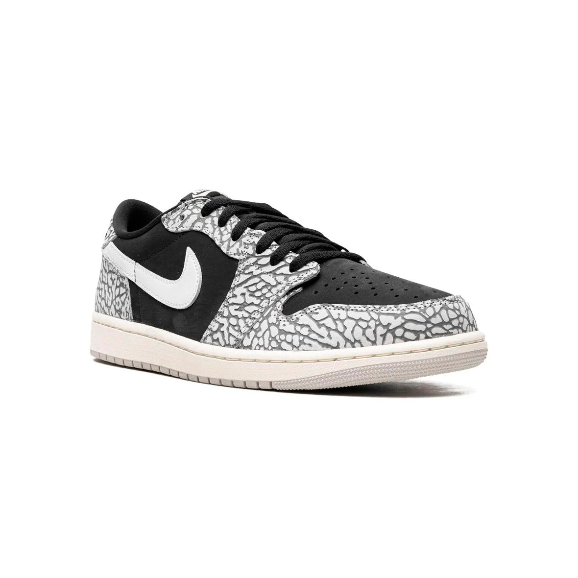 Air Jordan 1 Low Black Cement baskets basses homme et femme en cuir noir gris, vue de face