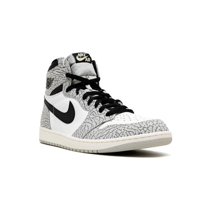 Air Jordan 1 High White Cement baskets montantes homme et femme en cuir blanc gris, vue de face