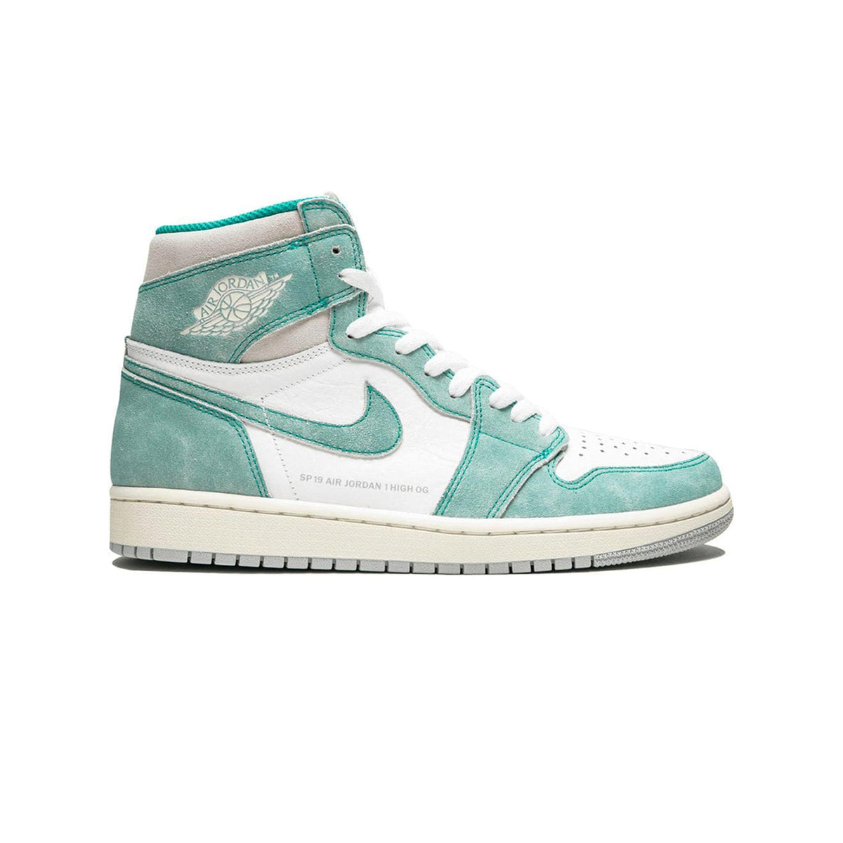 Air Jordan 1 High Turbo Green baskets montantes homme et femme en cuir vert, vue de profil