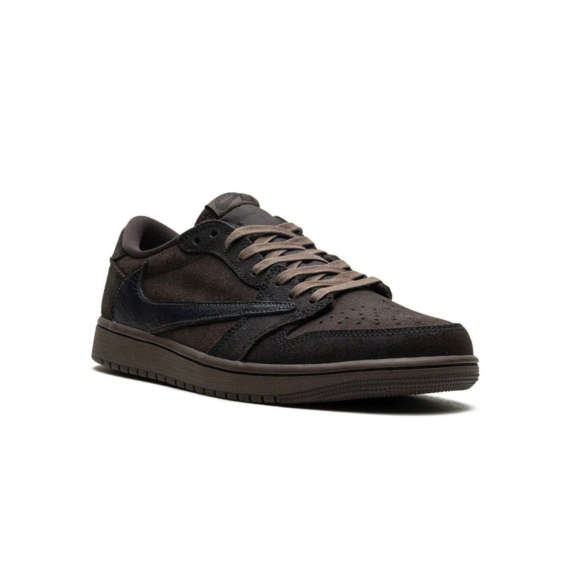 Air Jordan 1 Low Travis Scott Velvet Brown baskets basses homme et femme en cuir marron, vue de face