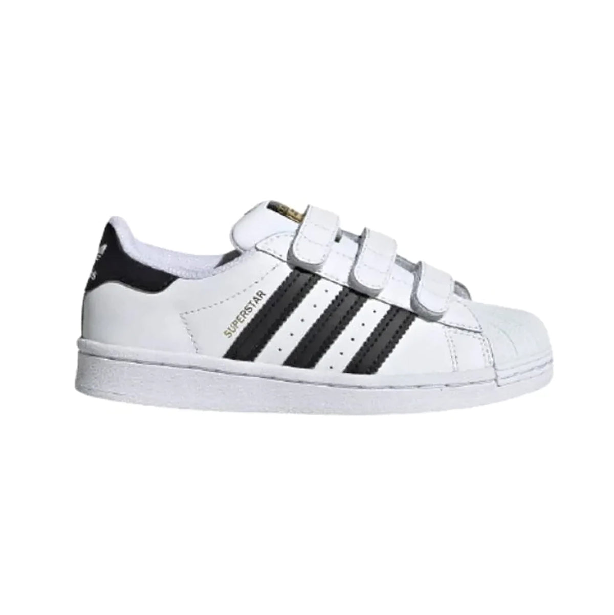 Adidas Superstar White Black baskets basses enfant en cuir blanc noir, vue de profil