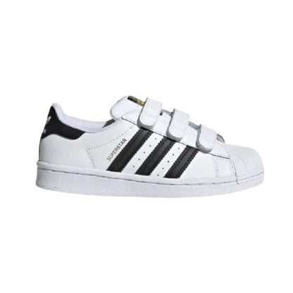 Adidas Superstar White Black baskets basses enfant en cuir blanc noir, vue de profil
