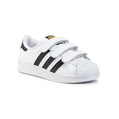 Adidas Superstar White Black baskets basses enfant en cuir blanc noir, vue de face