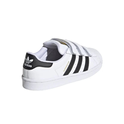 Adidas Superstar White Black baskets basses enfant en cuir blanc noir, détail semelle