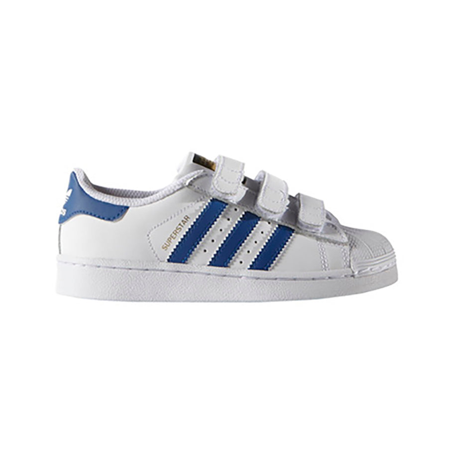 Adidas Superstar Royal Blue baskets basses enfant en cuir bleu, vue de profil
