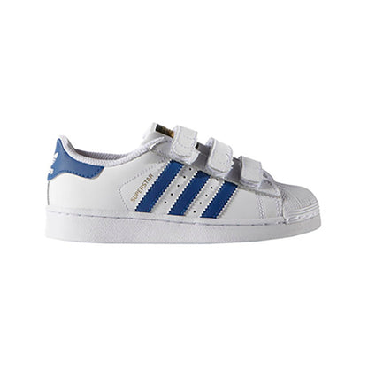 Adidas Superstar Royal Blue baskets basses enfant en cuir bleu, vue de profil