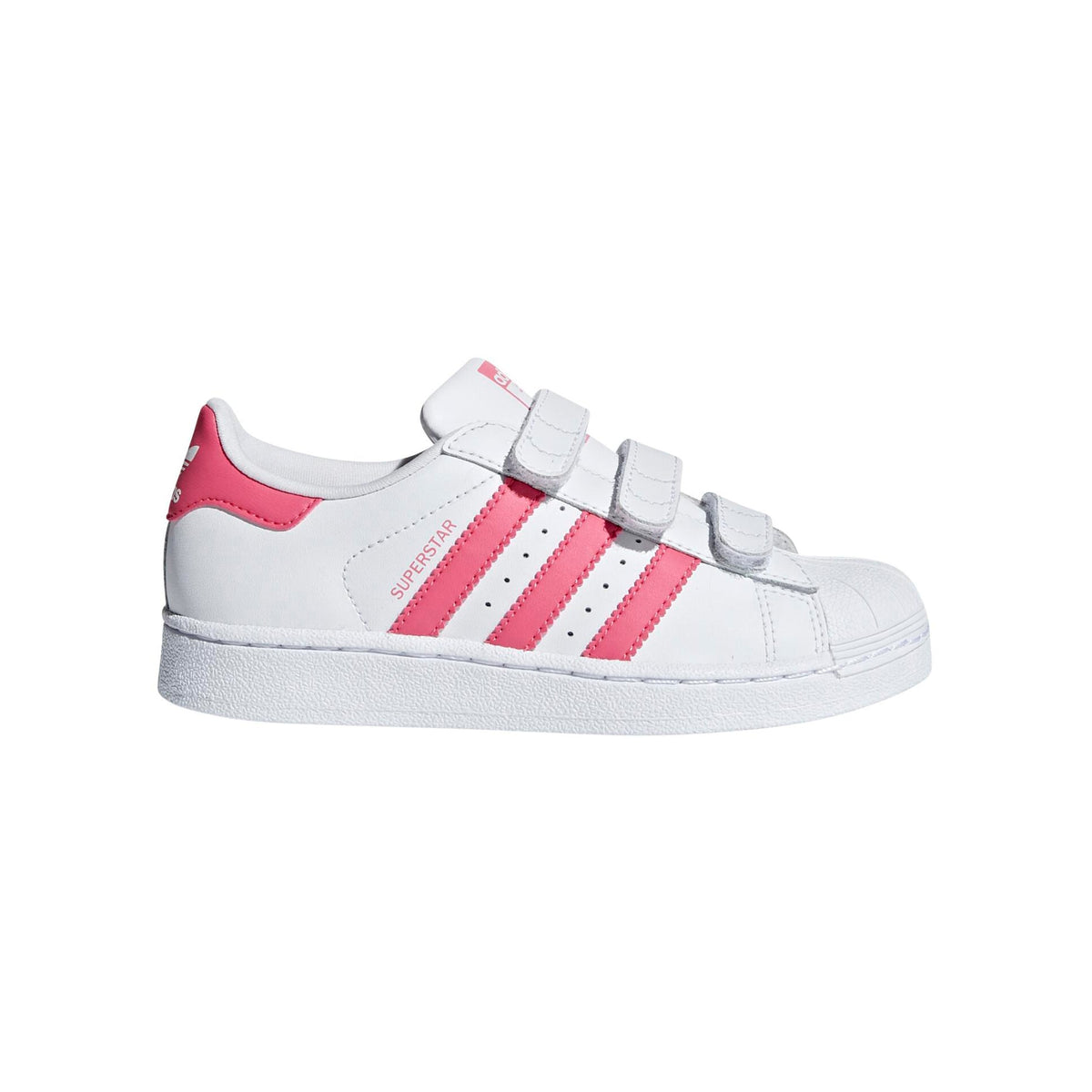 Adidas Superstar Pink baskets basses enfant en cuir rose, vue de profil