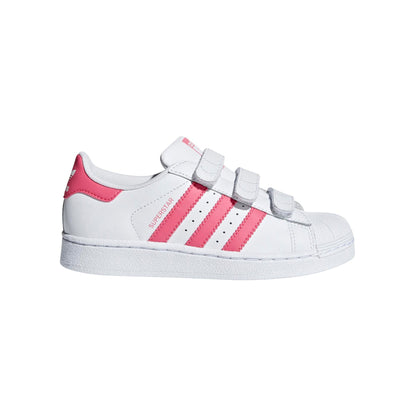 Adidas Superstar Pink baskets basses enfant en cuir rose, vue de profil