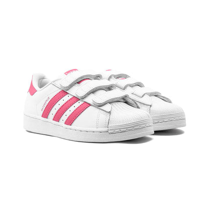 Adidas Superstar Pink baskets basses enfant en cuir rose, vue de face