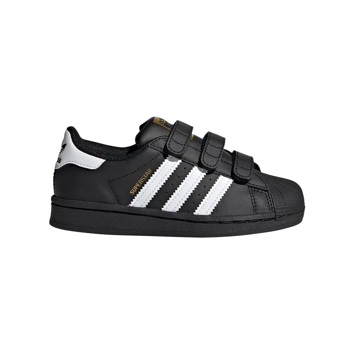 Adidas Superstar Black baskets basses enfant en cuir noir, vue de profil