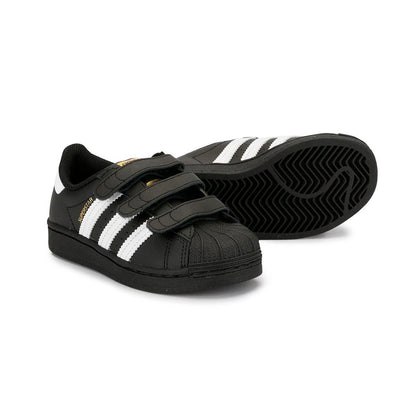 Adidas Superstar Black baskets basses enfant en cuir noir, vue de face