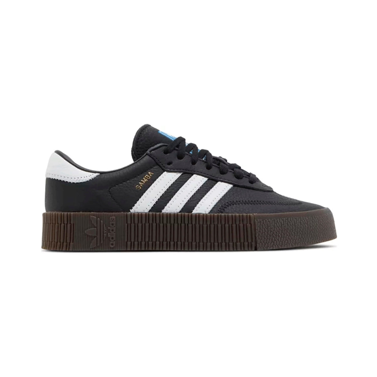 Adidas Samba rose Black baskets basses homme et femme en cuir et daim noir, vue de profil