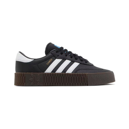 Adidas Samba rose Black baskets basses homme et femme en cuir et daim noir, vue de profil