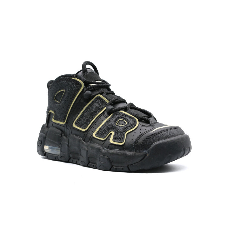 Nike Air More Uptempo Black Metallic Gold, Baskets Basketball Enfant Cuir – photo 2