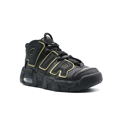 Nike Air More Uptempo Black Metallic Gold, Baskets Basketball Enfant Cuir – photo 2