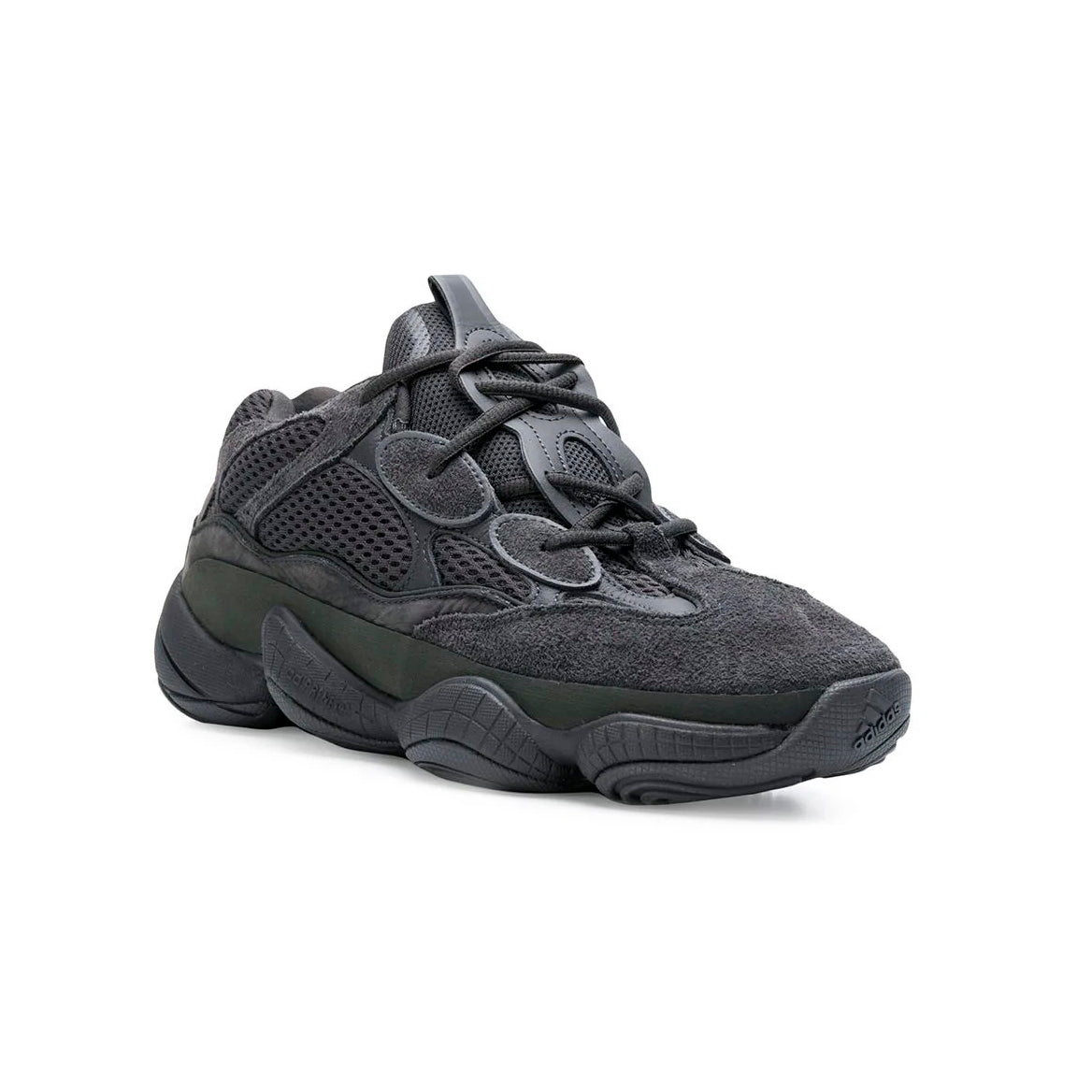 Adidas Yeezy 500 Utility Black baskets homme et femme en daim, mesh et cuir noir, vue de face