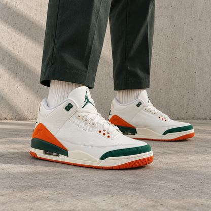 Air Jordan 3 SoleFly Miami baskets homme et femme en cuir bleu, vue arrière