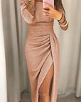 Robe Midi de Soirée pour Femme – Épaules Dénudées Fente Élégante