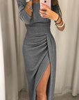 Robe Midi de Soirée pour Femme – Épaules Dénudées Fente Élégante