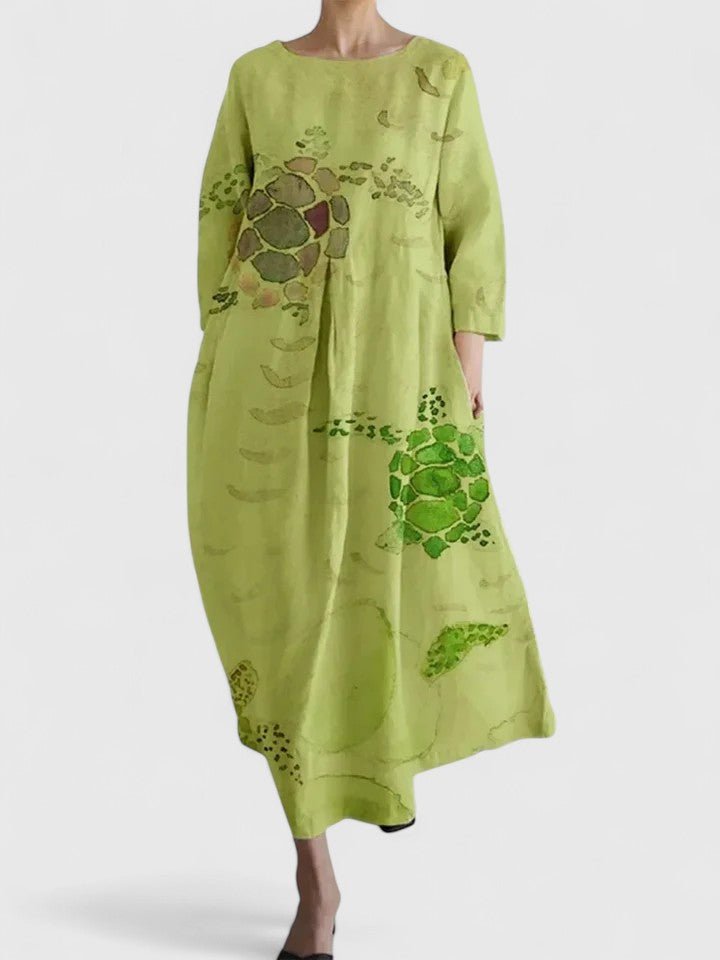 Aria | Robe pour femme à manches trois-quarts avec imprimé tortue de mer