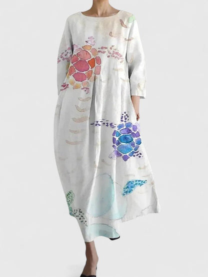 Aria | Robe pour femme à manches trois-quarts avec imprimé tortue de mer