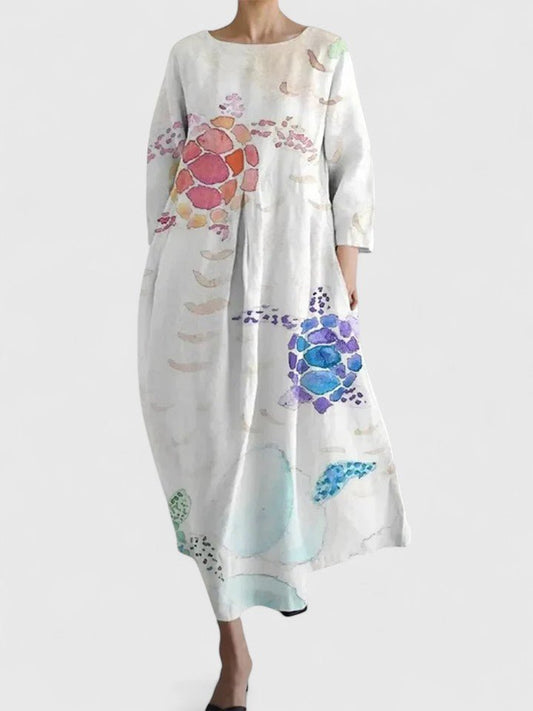 Aria | Robe pour femme à manches trois-quarts avec imprimé tortue de mer