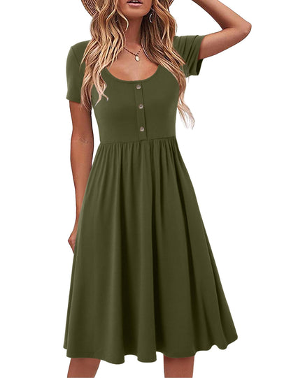 Robe Midi Femme en stretch, col rond, coupe fluide – Menvelo