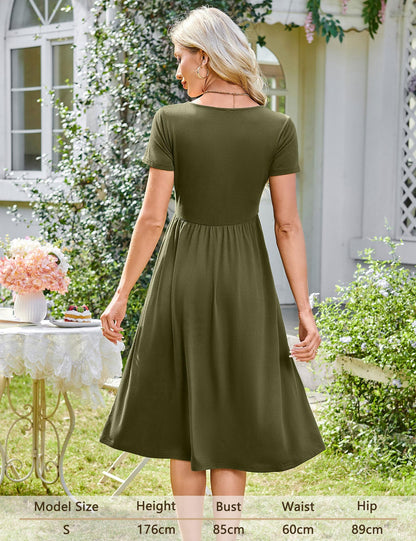 Robe Midi Femme en stretch, col rond, coupe fluide – Menvelo
