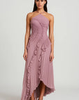 Robe Longue Femme à Col Halter – Tissu Plissé Fluide