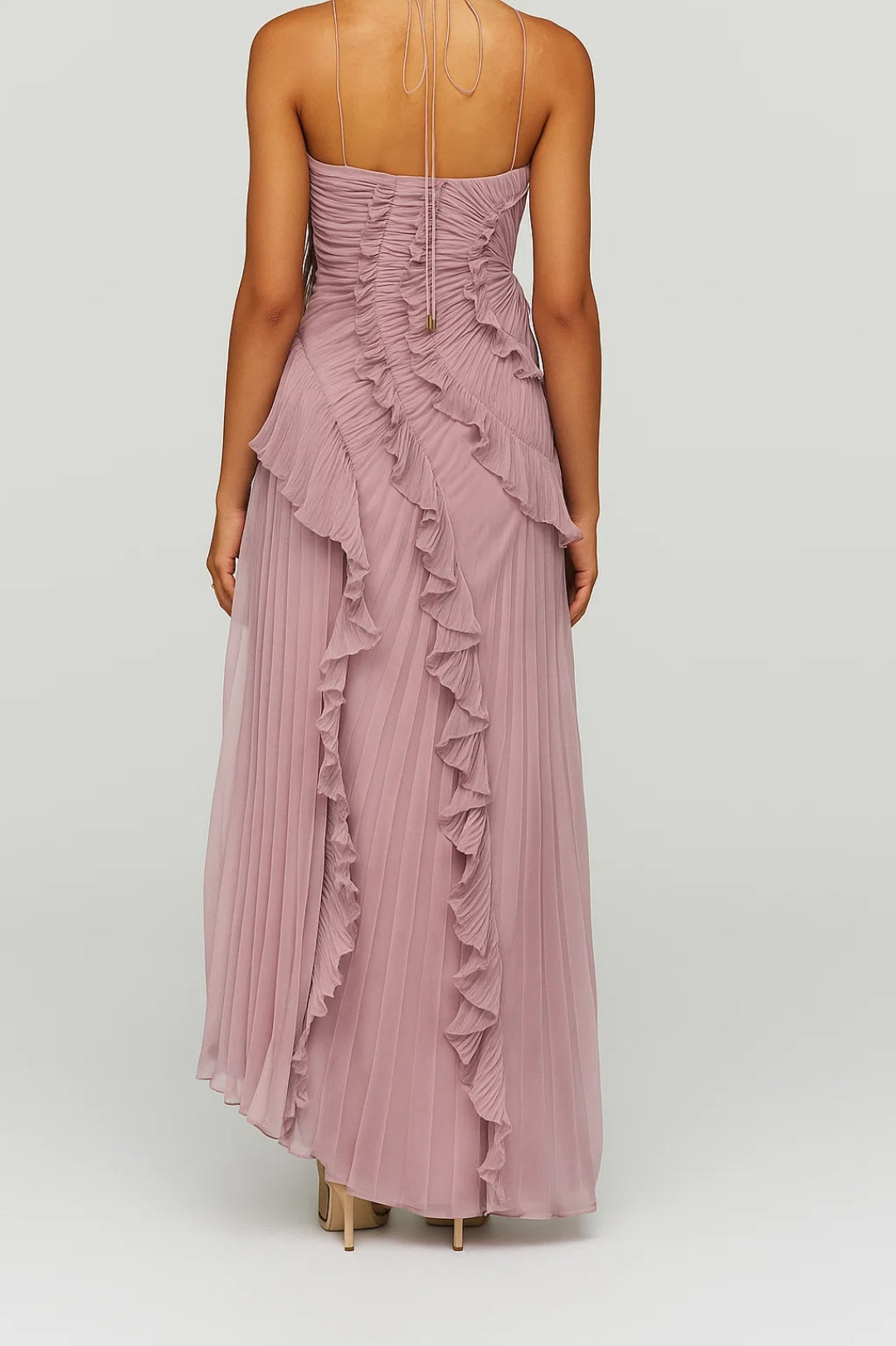 Robe Longue Femme à Col Halter – Tissu Plissé Fluide