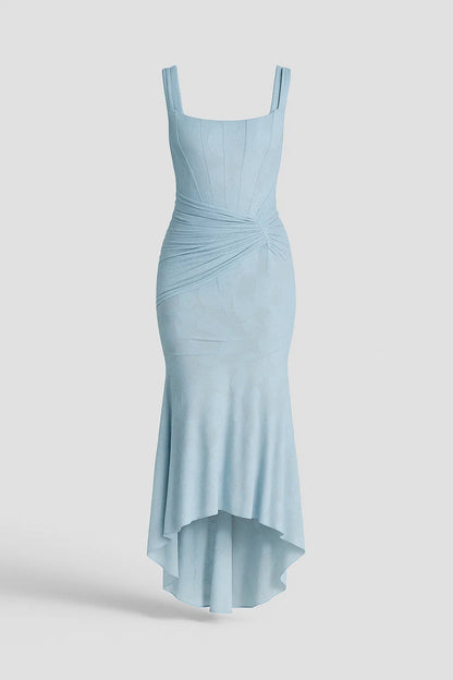 Robe Longue Femme Asymétrique – Bretelles Larges et Coupe Fluide