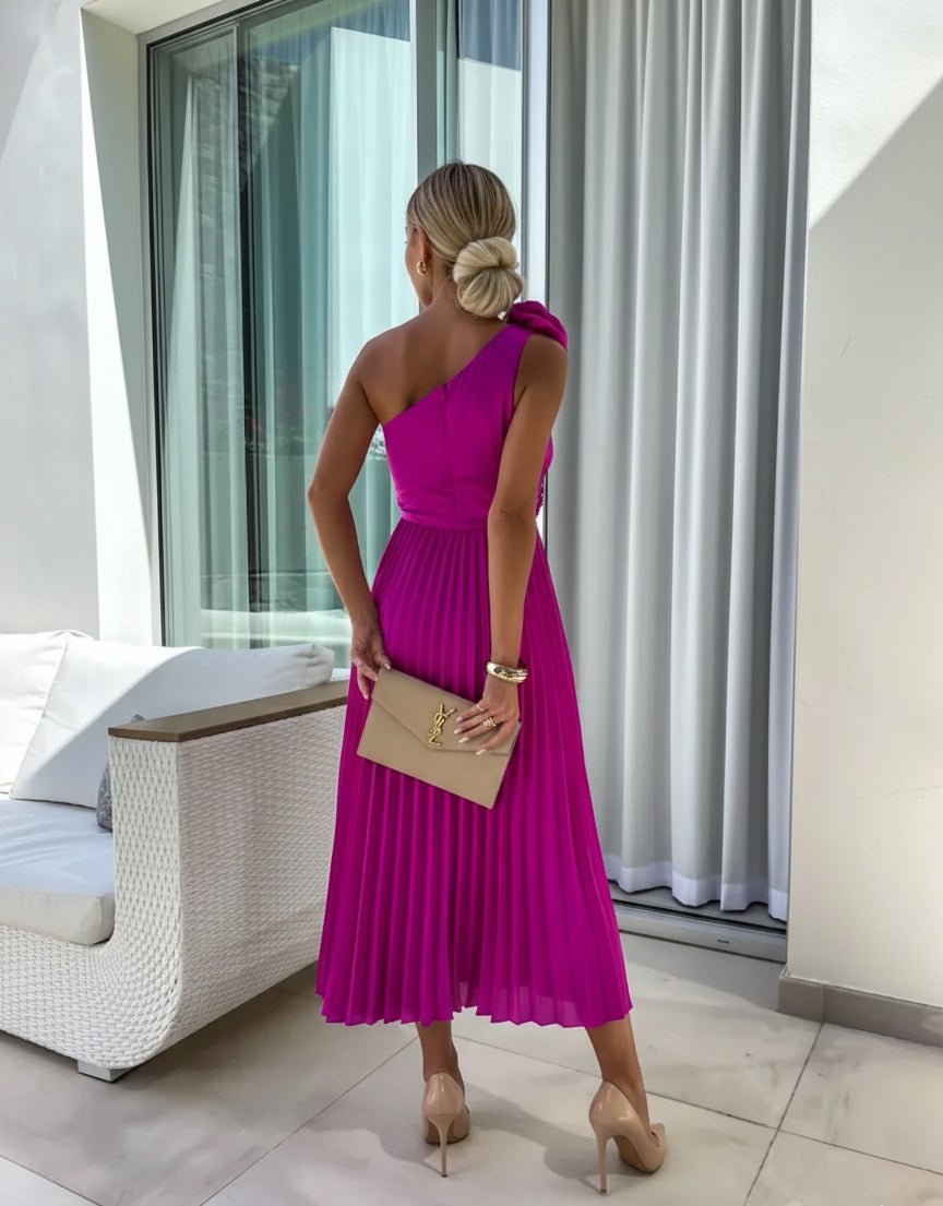 Ava | Robe maxi plissée à une épaule pour femme avec motif floral