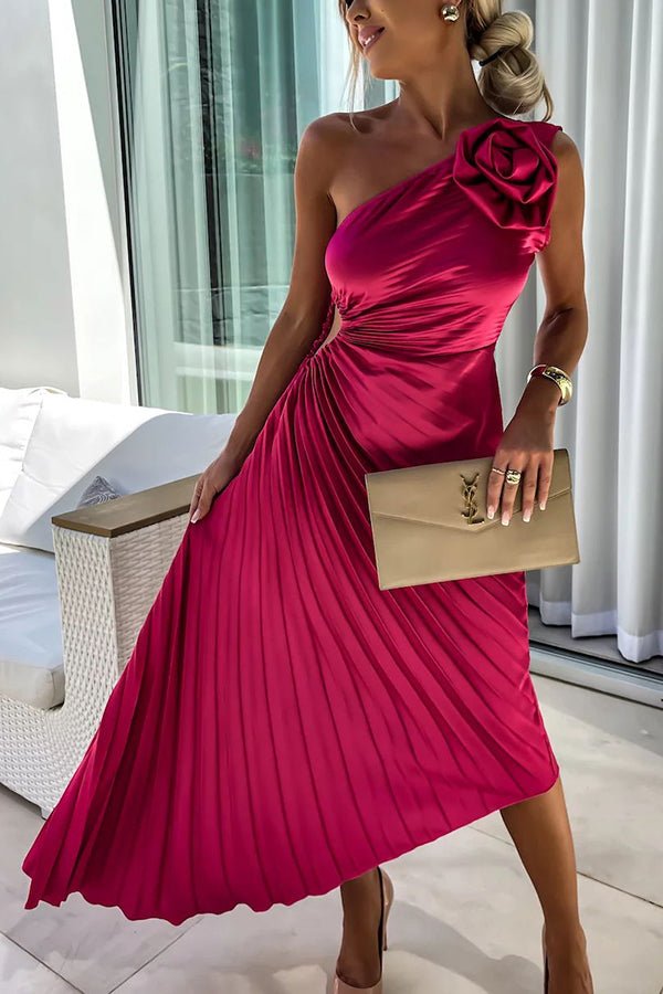 Ava | Robe maxi plissée à une épaule pour femme avec motif floral